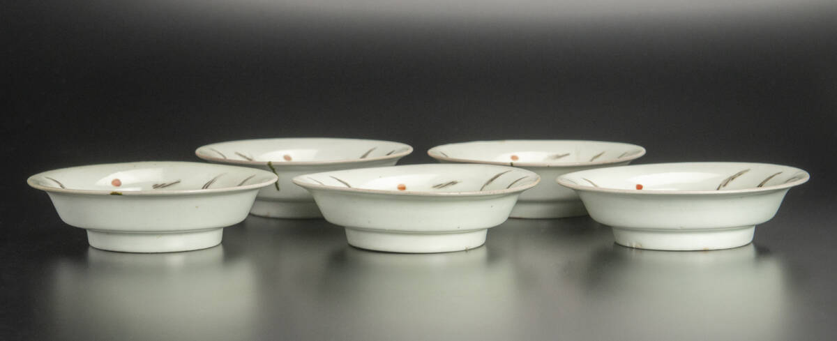 17世紀 姫谷焼 色絵楼閣山水文皿 5客 共箱 古美術_画像4