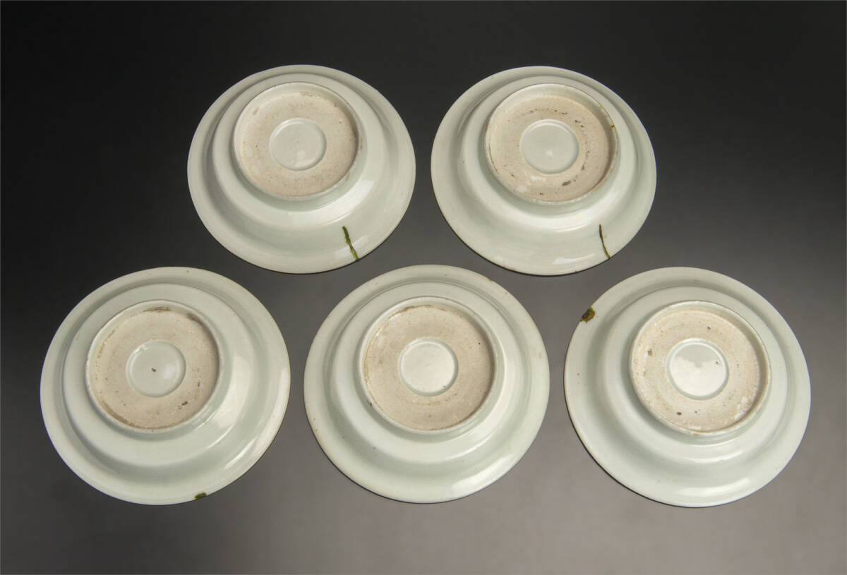 17世紀 姫谷焼 色絵楼閣山水文皿 5客 共箱 古美術_画像3