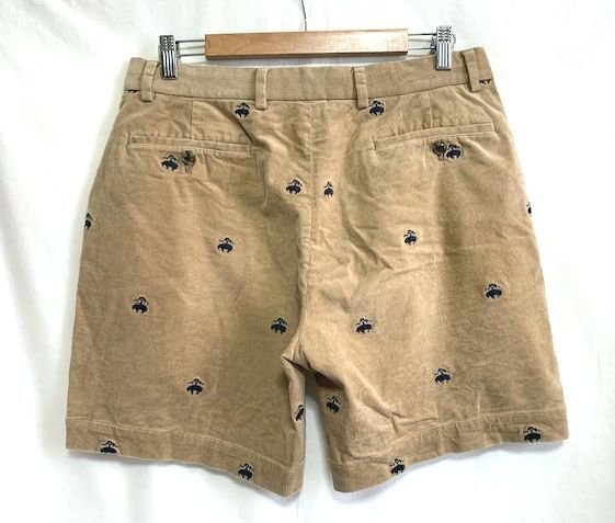 ★美品　BROOKS BROTHERS ブルックスブラザーズ　ゴールデンフリース刺繍総柄 ストレッチコーデュロイ ショートパンツ ベージュ W32 