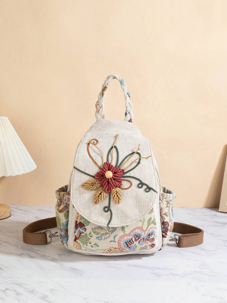 バッグ レディース バックパック 1個 手作りのクロシェ編みの花のバックパック、ユニークなデザインのカジュアルでファッショナブルな