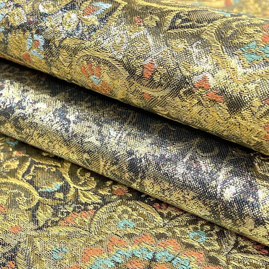 着物と帯 時流】F25532 正絹 袋帯 華文様 更紗文様 ゴールド 美 着物と帯 時流】F25532 正絹 袋帯 華文様 更紗文様 ゴールド 美