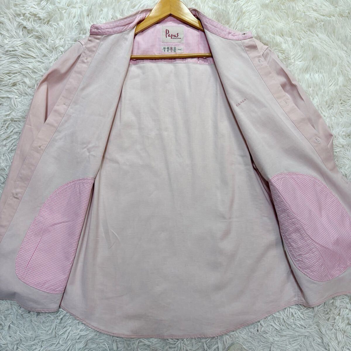 美品 Lサイズ Papas パパス シャツジャケット リネン混 美品 Lサイズ Papas パパス シャツジャケット リネン混