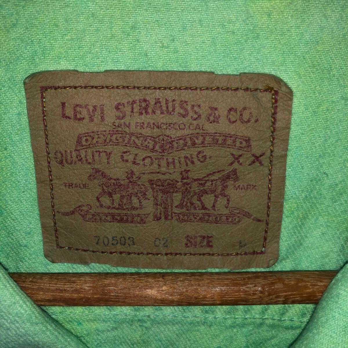 リーバイス デニムジャケット70503 后染め緑　チュニジア制　Mサイズ大きめ