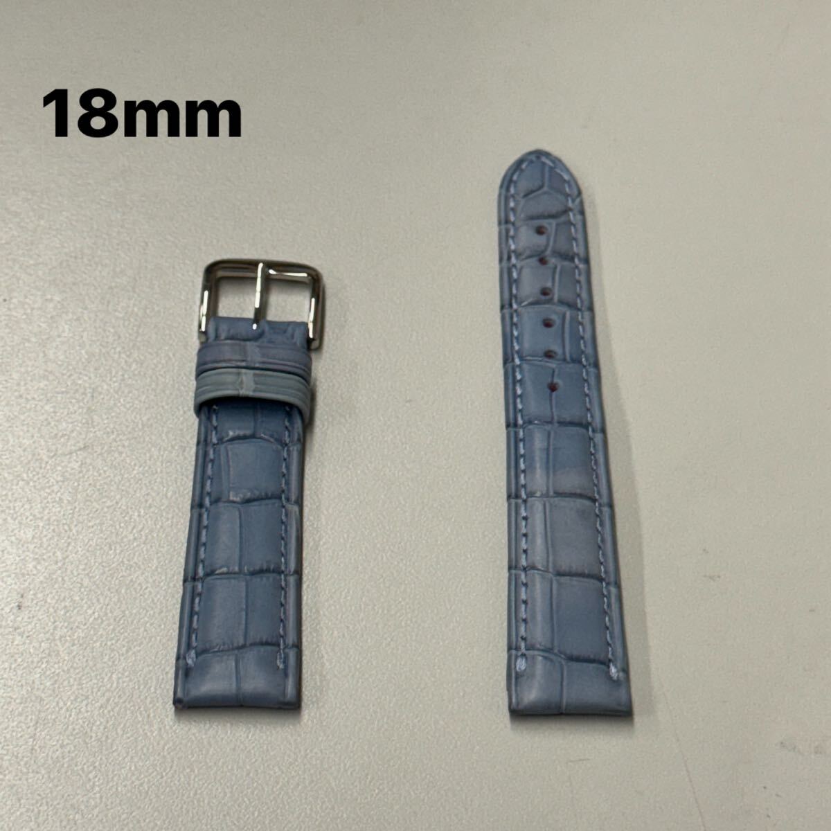 時計(jì)ベルト レザーベルト BAMBI バンビ 18mm BW0005S-P ワニ革 クロコダイル ラバータイプ 替ベルト 交換ベルト ブルー