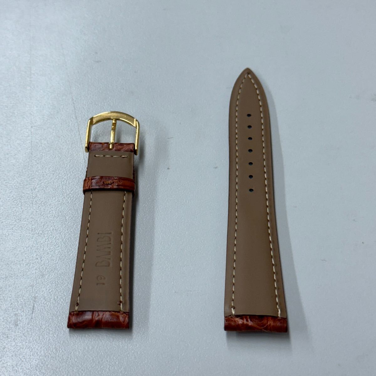 時計ベルト レザーベルト BAMBI バンビ 19mm BWA021CR ワニ革 クロコダイル ラバータイプ 替ベルト 交換ベルト ブラウン