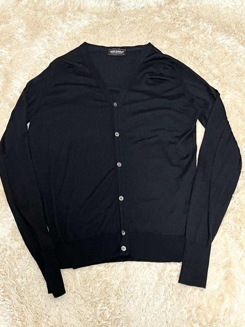 即決★イギリス制 JOHN SMEDLEY★S ウールカーディガン ジョンスメドレー 黒 ブラック ニット セーター