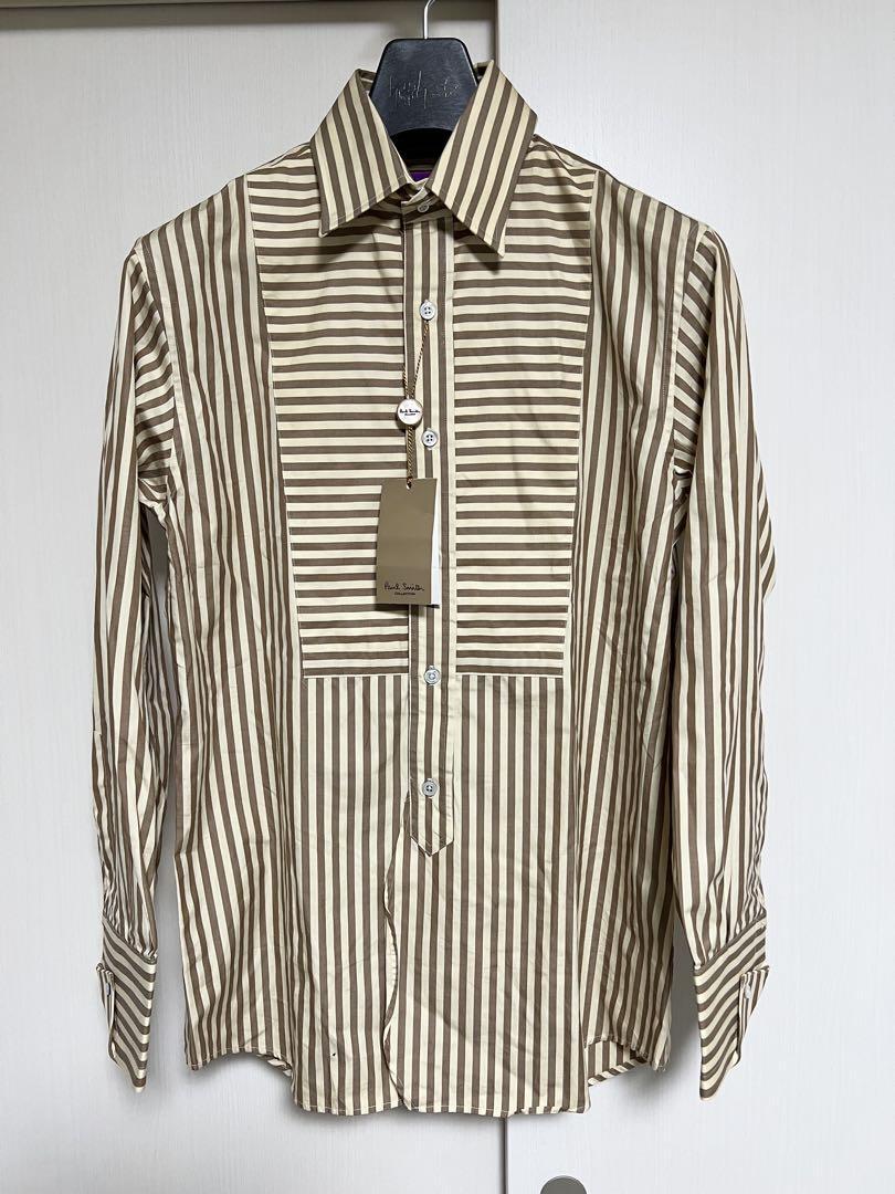 即決★新品未使用 日本制 Paul Smith★M ストライプシャツ ポールスミス ベージュ コットン ドレス