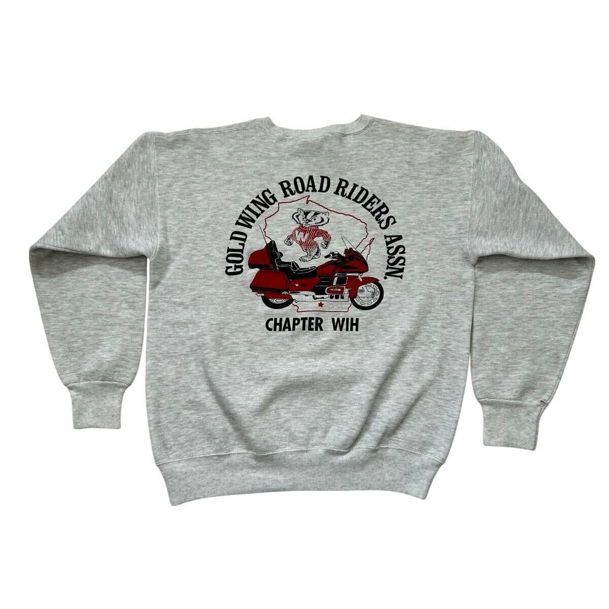 珍品 90s Lee WISCONSIN バイク 両面プリント スウェット USA製 珍品 90s Lee WISCONSIN バイク 両面プリント スウェット USA製