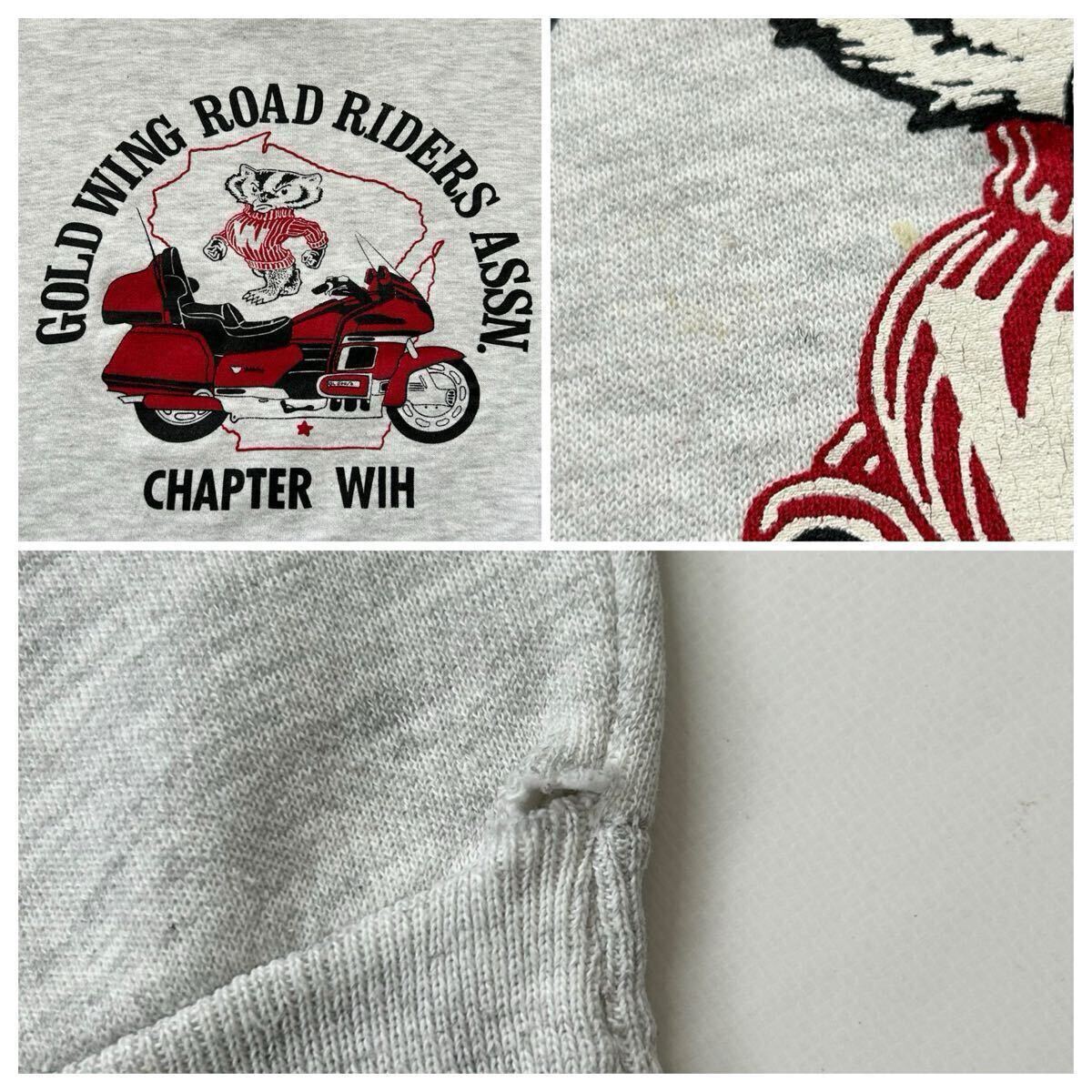 珍品 90s Lee WISCONSIN バイク 両面プリント スウェット USA製 珍品 90s Lee WISCONSIN バイク 両面プリント スウェット USA製