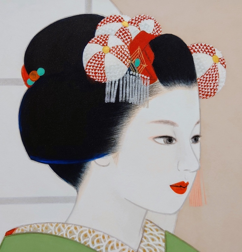 真作保証 倉田冨美「舞妓」日本画 6号 共シール 百貨店取扱作 日 真作保証 倉田冨美「舞妓」日本画 6号 共シール 百貨店取扱作 日
