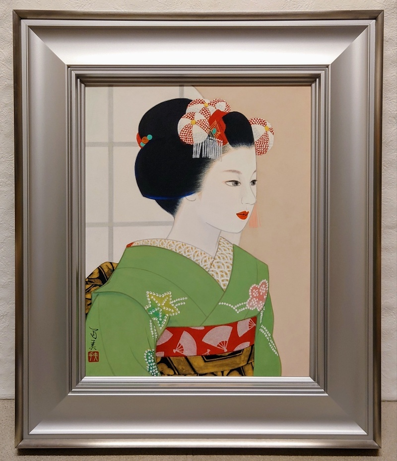 真作保証 倉田冨美「舞妓」日本画 6号 共シール 百貨店取扱作 日 真作保証 倉田冨美「舞妓」日本画 6号 共シール 百貨店取扱作 日
