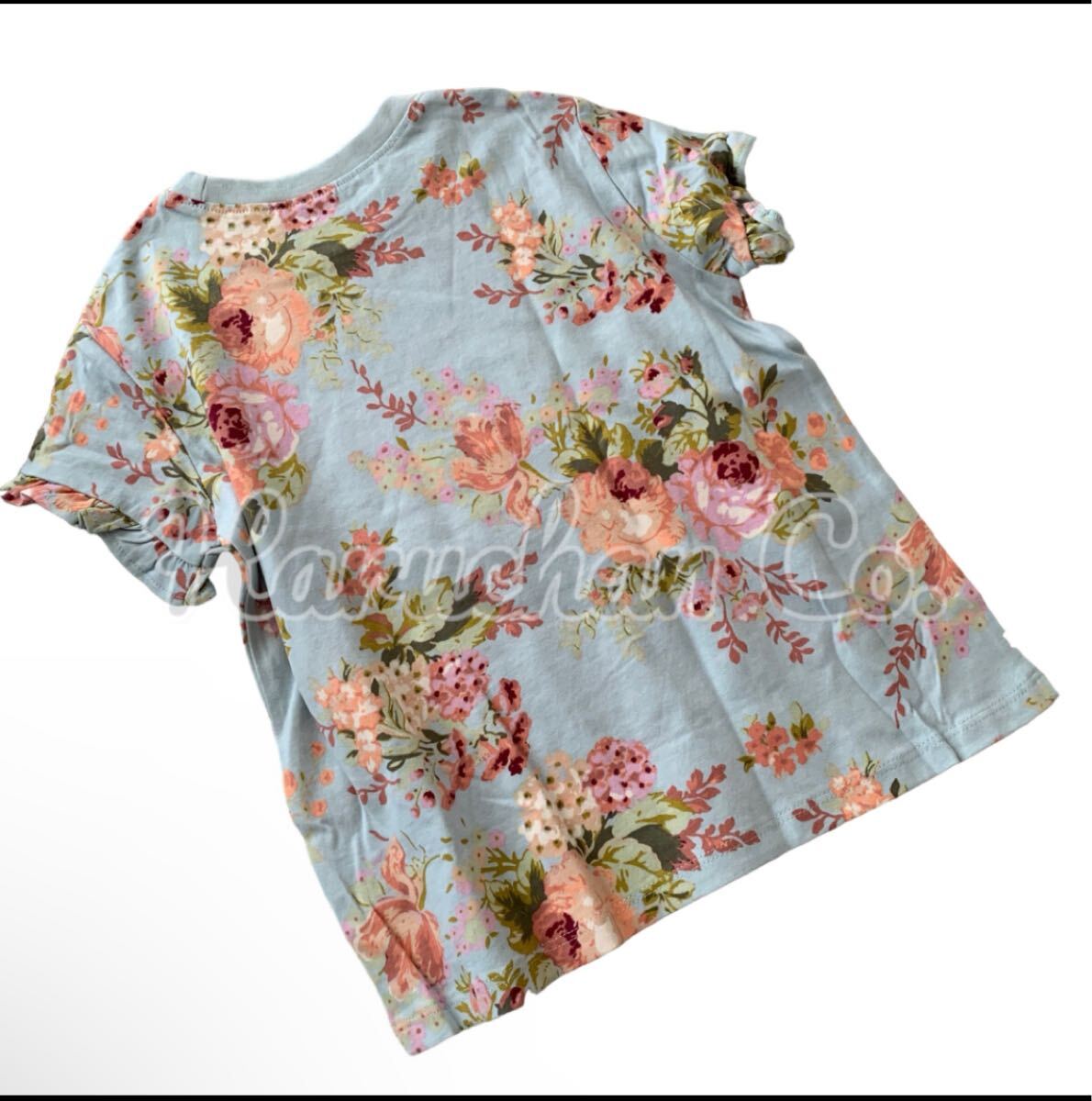 ●未使用●3-4才　ブルーフローラル　パープル花柄　フリル袖　Tシャツセット