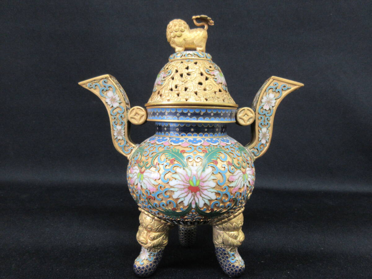 Am324 七宝焼 中国 景泰藍 獅子香炉 香合 骨董品 古美術(骨董 Am324 七宝焼 中国 景泰藍 獅子香炉 香合 骨董品 古美術(骨董
