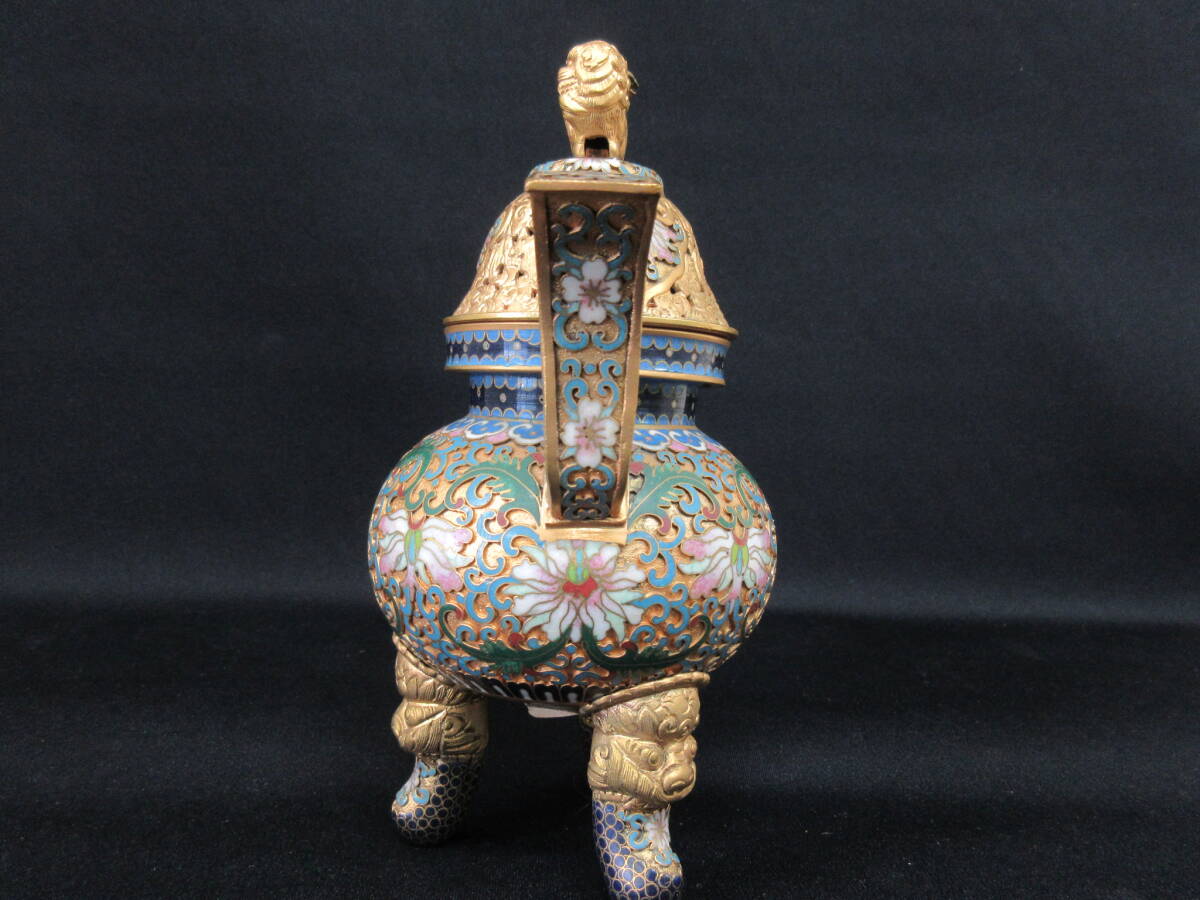 Am324 七宝焼 中国 景泰藍 獅子香炉 香合 骨董品 古美術(骨董 Am324 七宝焼 中国 景泰藍 獅子香炉 香合 骨董品 古美術(骨董