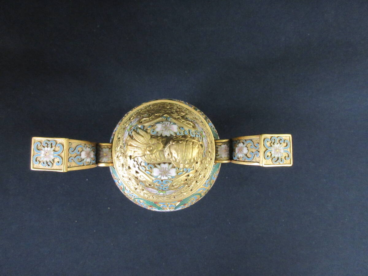 Am324 七宝焼 中国 景泰藍 獅子香炉 香合 骨董品 古美術(骨董 Am324 七宝焼 中国 景泰藍 獅子香炉 香合 骨董品 古美術(骨董