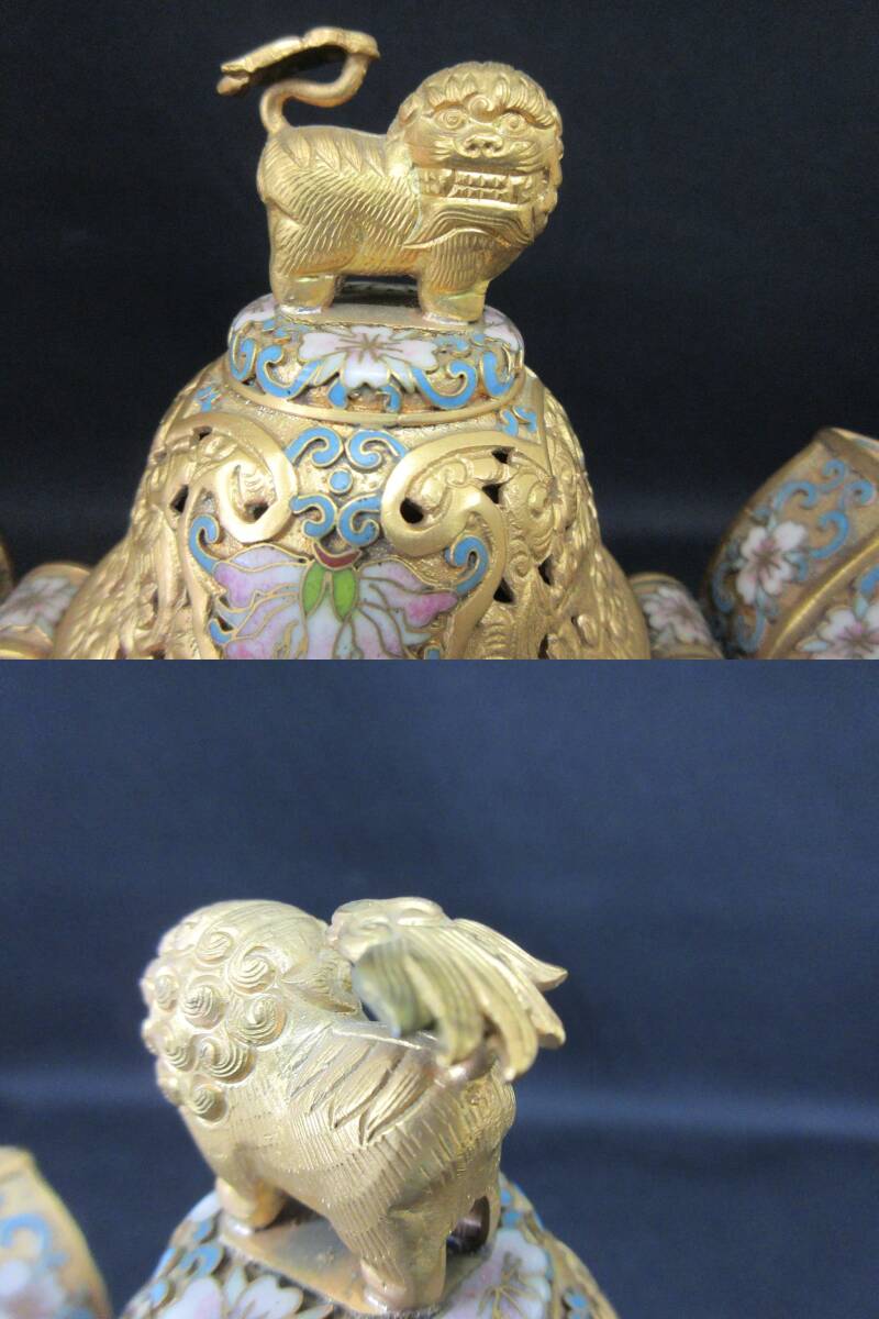 Am324 七宝焼 中国 景泰藍 獅子香炉 香合 骨董品 古美術(骨董 Am324 七宝焼 中国 景泰藍 獅子香炉 香合 骨董品 古美術(骨董