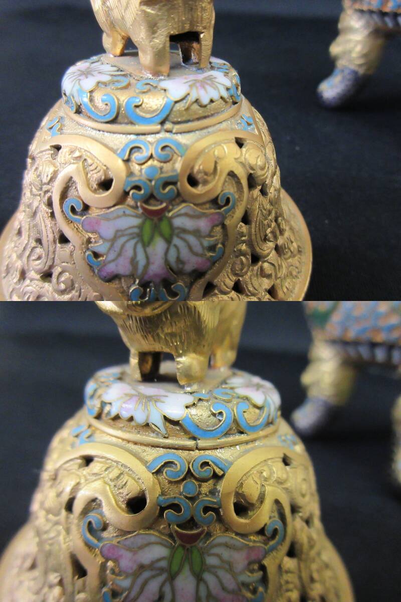 Am324 七宝焼 中国 景泰藍 獅子香炉 香合 骨董品 古美術(骨董 Am324 七宝焼 中国 景泰藍 獅子香炉 香合 骨董品 古美術(骨董