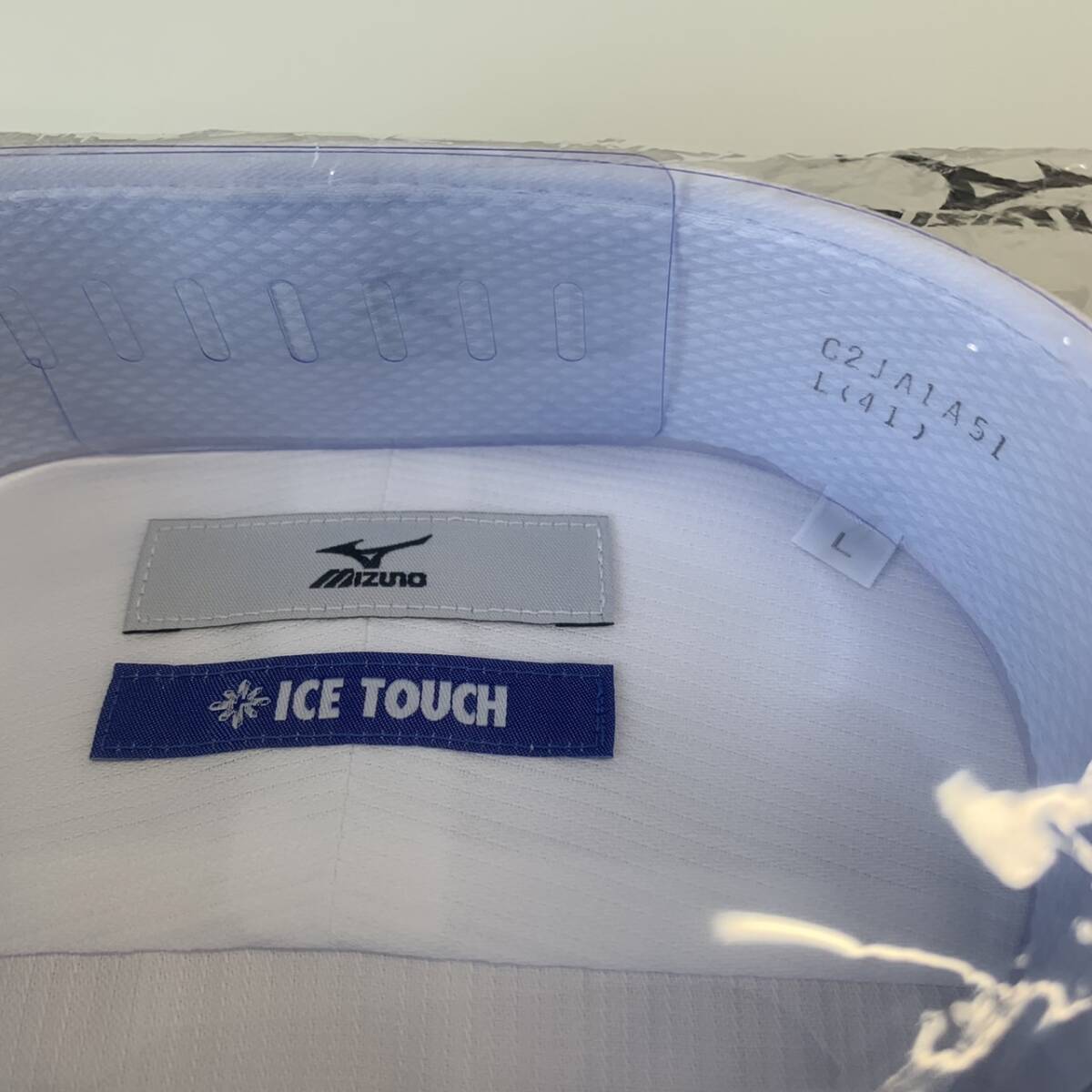 D006【半袖】mizuno ボタンダウンスタンダードワイシャツ ICE TOUCH ホワイト系 C2JA1A51 Lサイズ(41cm) さらっとした著心地の涼感素材 /80