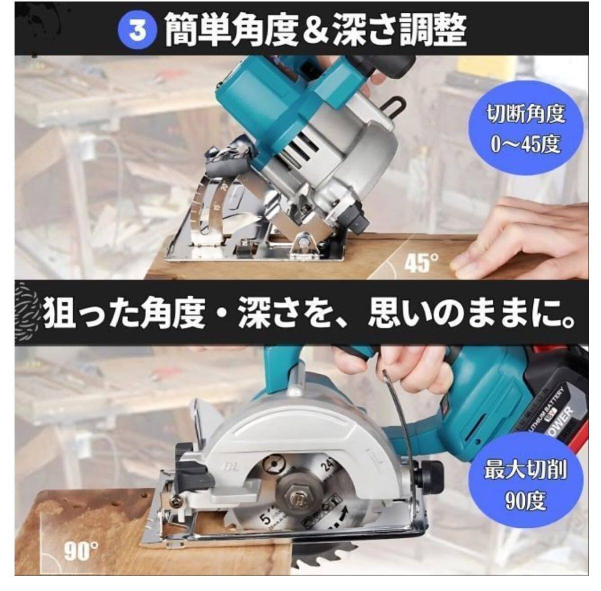 ★送料無料★充電式 電動(dòng)マルノコ 丸のこ 丸鋸 鋸刃徑125mm 切込3.5cm コードレス バッテリー２個(gè)セット マキタバッテリー対応可