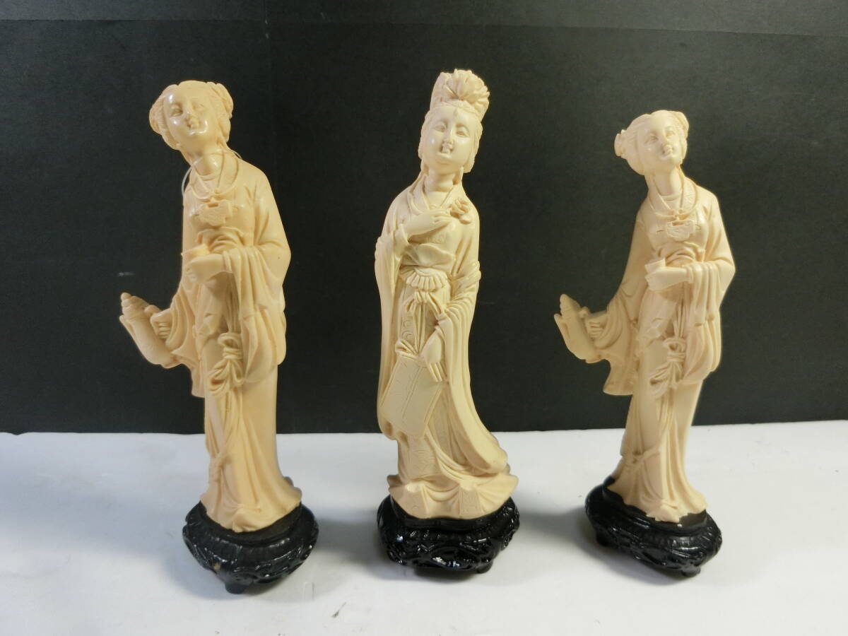 ☆象牙風 天然素材 細密彫刻 中国婦人像 天女 観音 美人像 置物 ☆象牙風 天然素材 細密彫刻 中国婦人像 天女 観音 美人像 置物