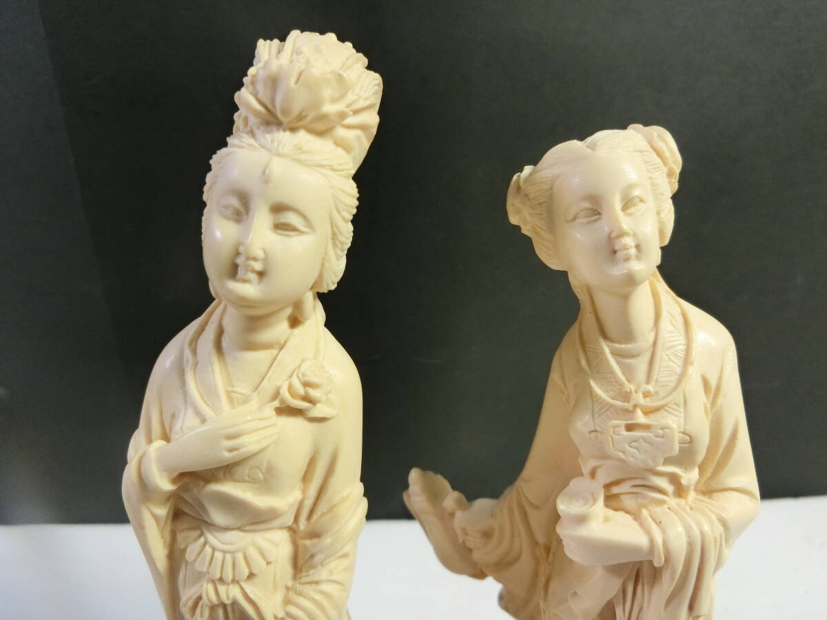 ☆象牙風 天然素材 細密彫刻 中国婦人像 天女 観音 美人像 置物 ☆象牙風 天然素材 細密彫刻 中国婦人像 天女 観音 美人像 置物