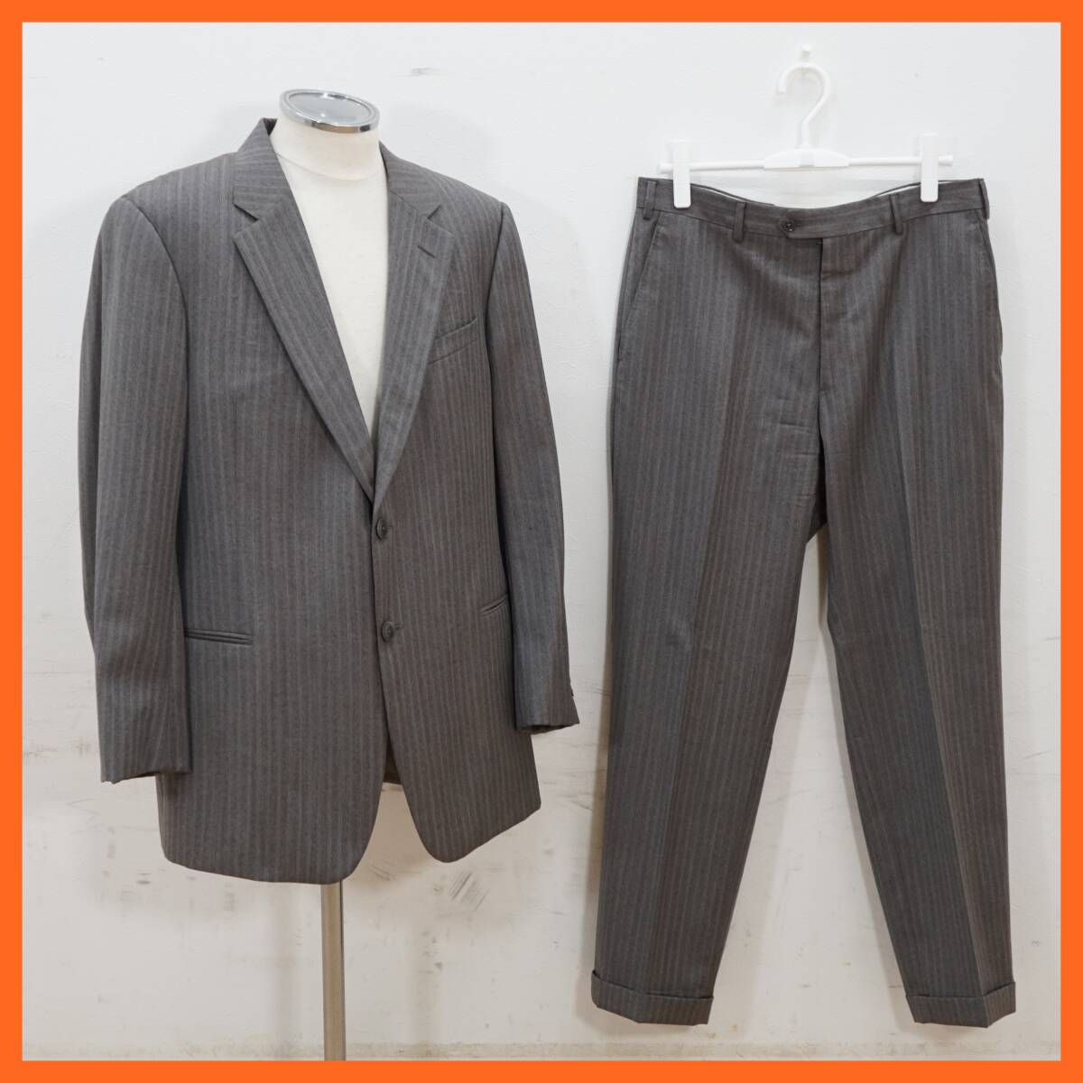 前ダ：【ARMANI COLLEZIONI/アルマーニコレツィオーニ】スーツ セットアップ メンズ サイズ54 グレー系 シングル イタリア制 ★送料無料★