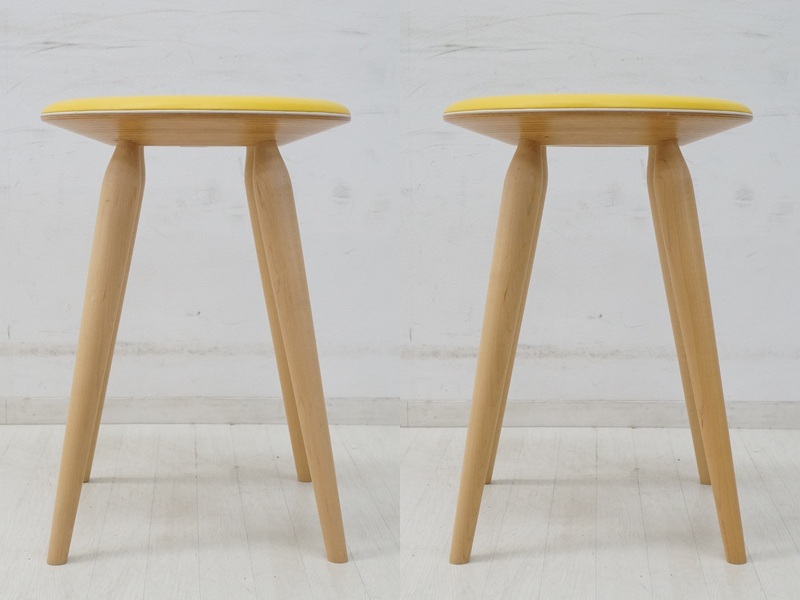 東ハ:【天童木工/Tendo】リングスツール イエロー系 高さ約44.7㎝ 丸椅子 グッドデザイン賞受賞 ダイニング リビングインテリア ★送料無料