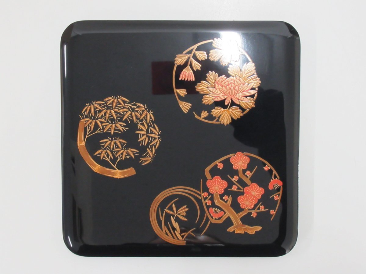 H647◇輪島塗 紫雲堂 木製漆器 重箱 二段重 御重 花丸蒔絵 梅 竹 H647◇輪島塗 紫雲堂 木製漆器 重箱 二段重 御重 花丸蒔絵 梅 竹