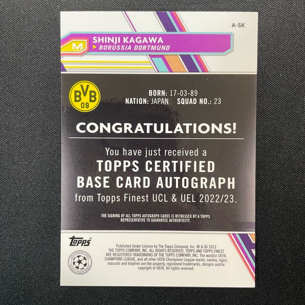 2022-23 Topps Finest UEFA Shinji Kagawa Auto Dortmund 直筆 2022-23 Topps Finest UEFA Shinji Kagawa Auto Dortmund 直筆