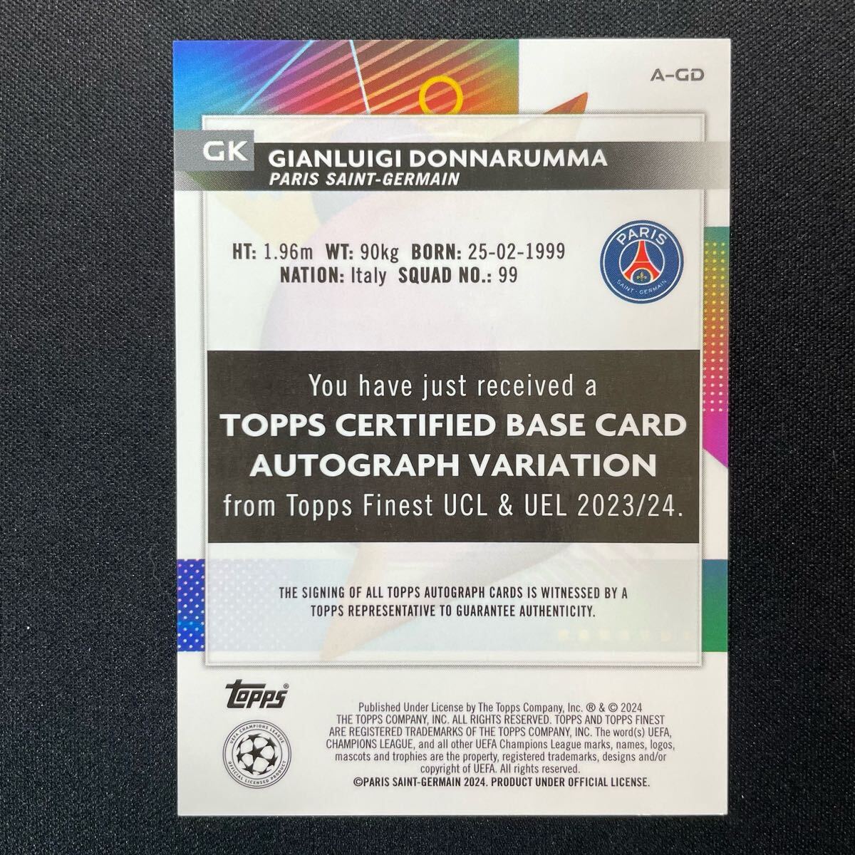 2023-24 Topps Finest UEFA Gianluigi Donnarumma Auto PSG 直筆 2023-24 Topps Finest UEFA Gianluigi Donnarumma Auto PSG 直筆