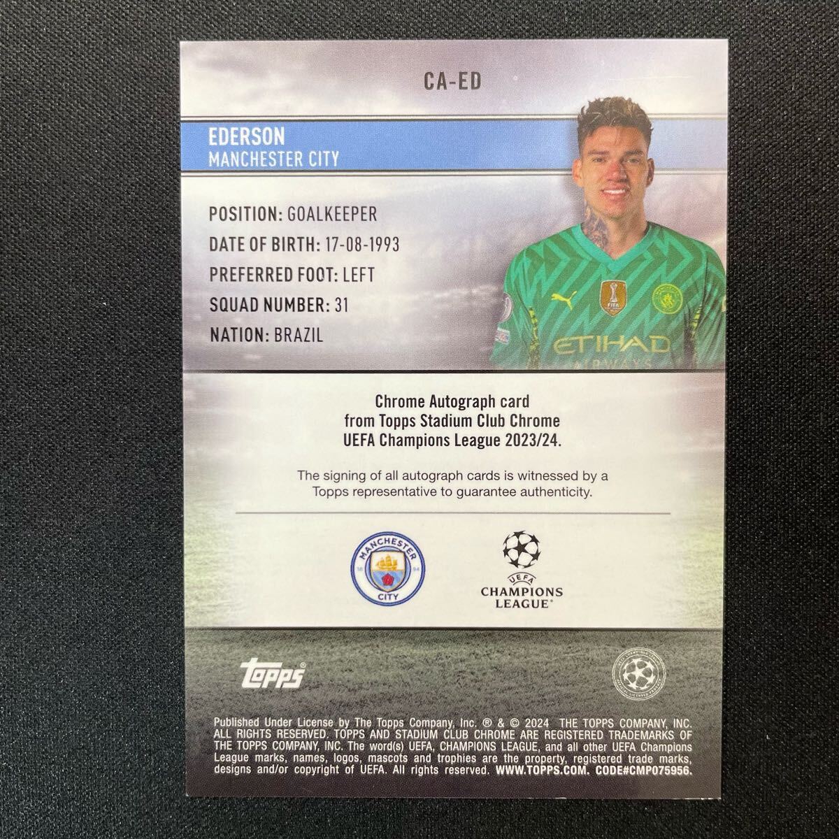 2023-24 Topps Stadium Club Chrome UEFA Ederson Auto 2023-24 Topps Stadium Club Chrome UEFA Ederson Auto