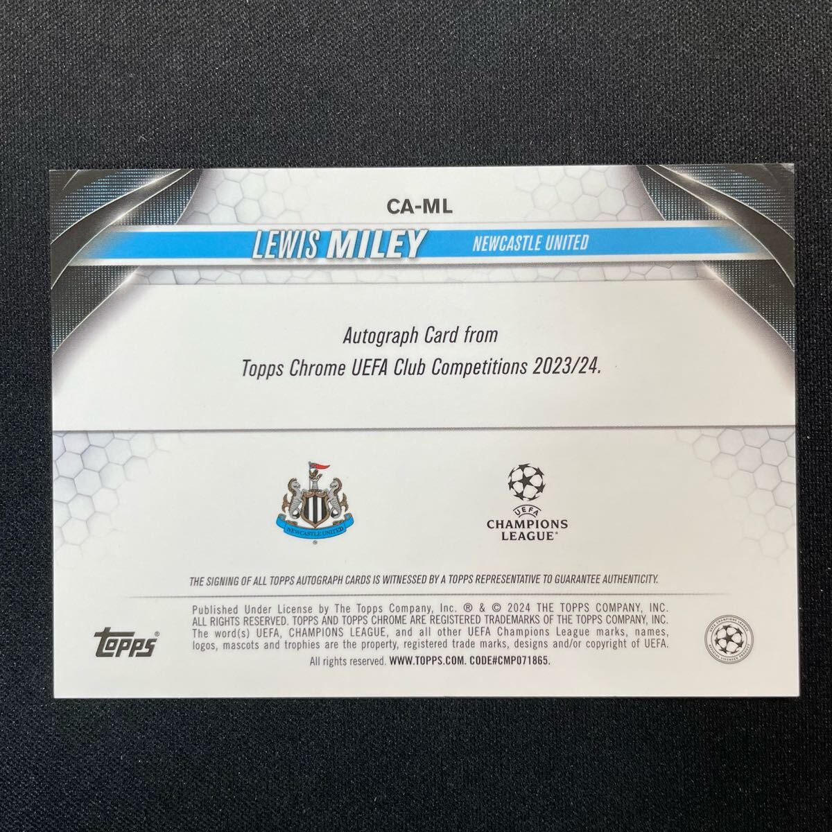 2023-24 Topps Chrome UEFA Lewis Miley Auto Newcastle United