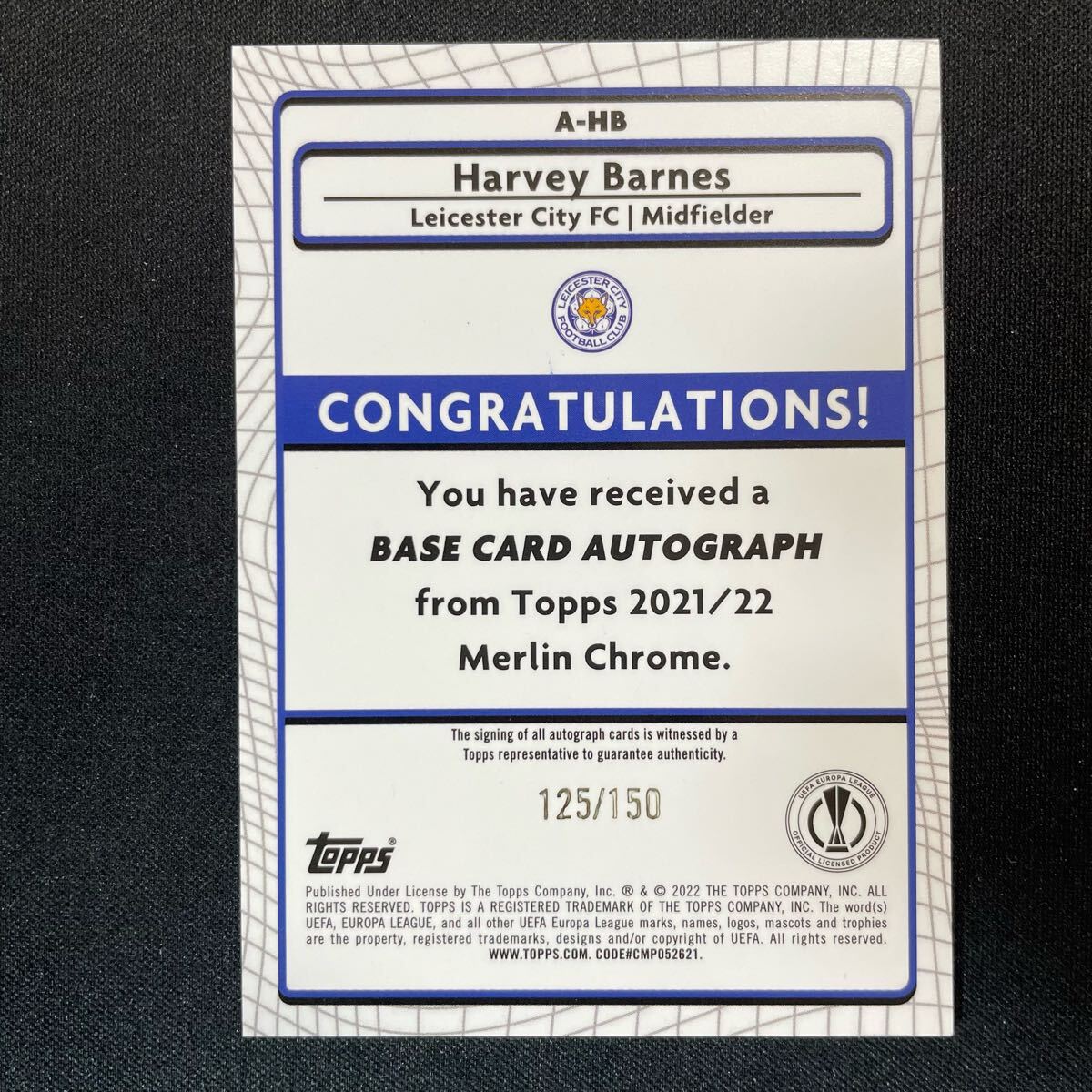 2021-22 Topps Merlin Chrome UEFA Harvey Barnes Auto 2021-22 Topps Merlin Chrome UEFA Harvey Barnes Auto