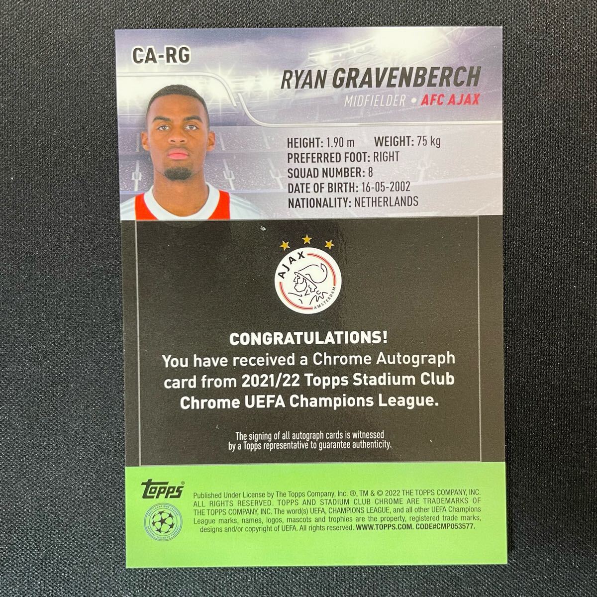 2021-22 Topps Stadium Club Chrome UEFA Ryan Gravenberch Auto 2021-22 Topps Stadium Club Chrome UEFA Ryan Gravenberch Auto