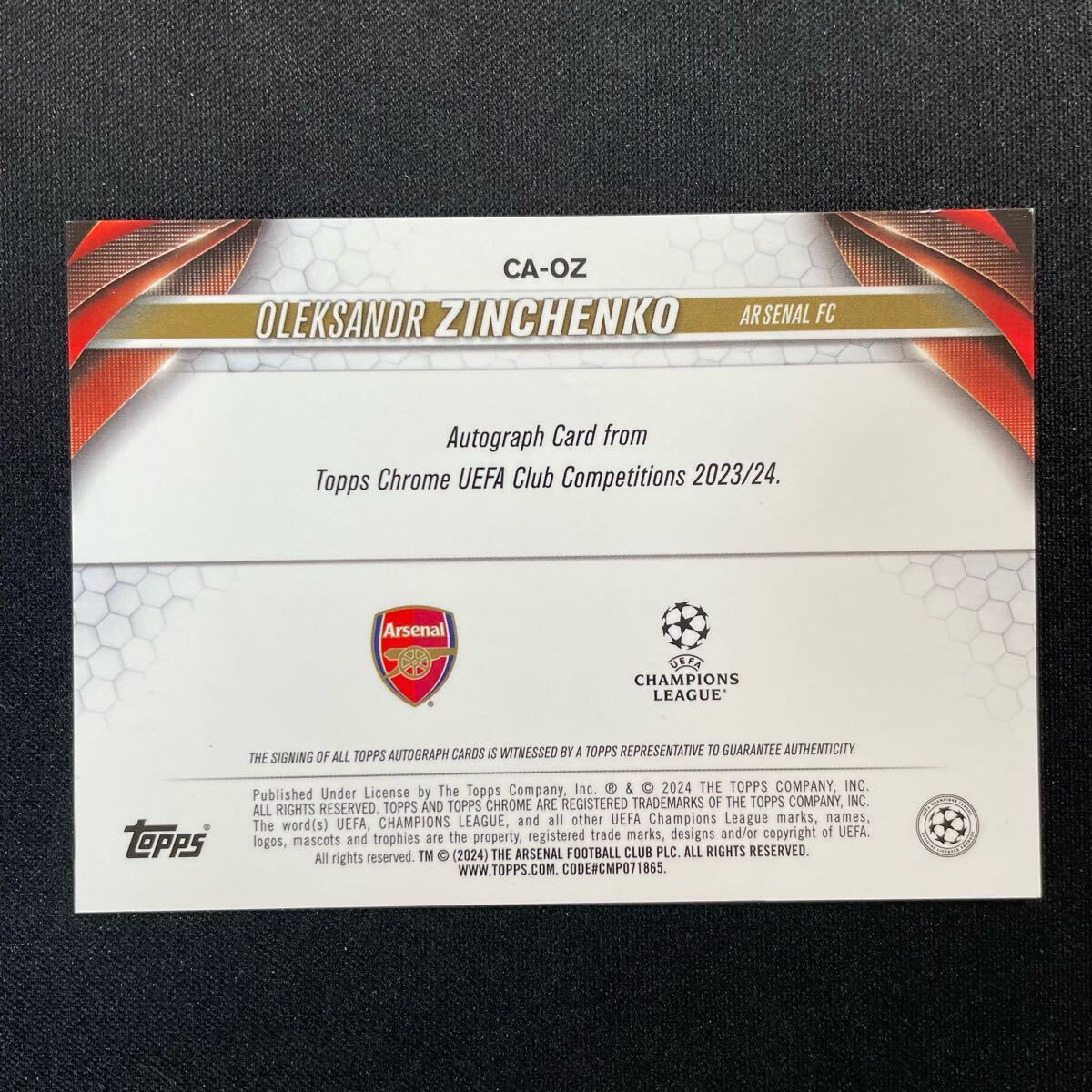 2023-24 Topps Chrome UEFA Oleksandr Zinchenko Auto Arsenal 2023-24 Topps Chrome UEFA Oleksandr Zinchenko Auto Arsenal