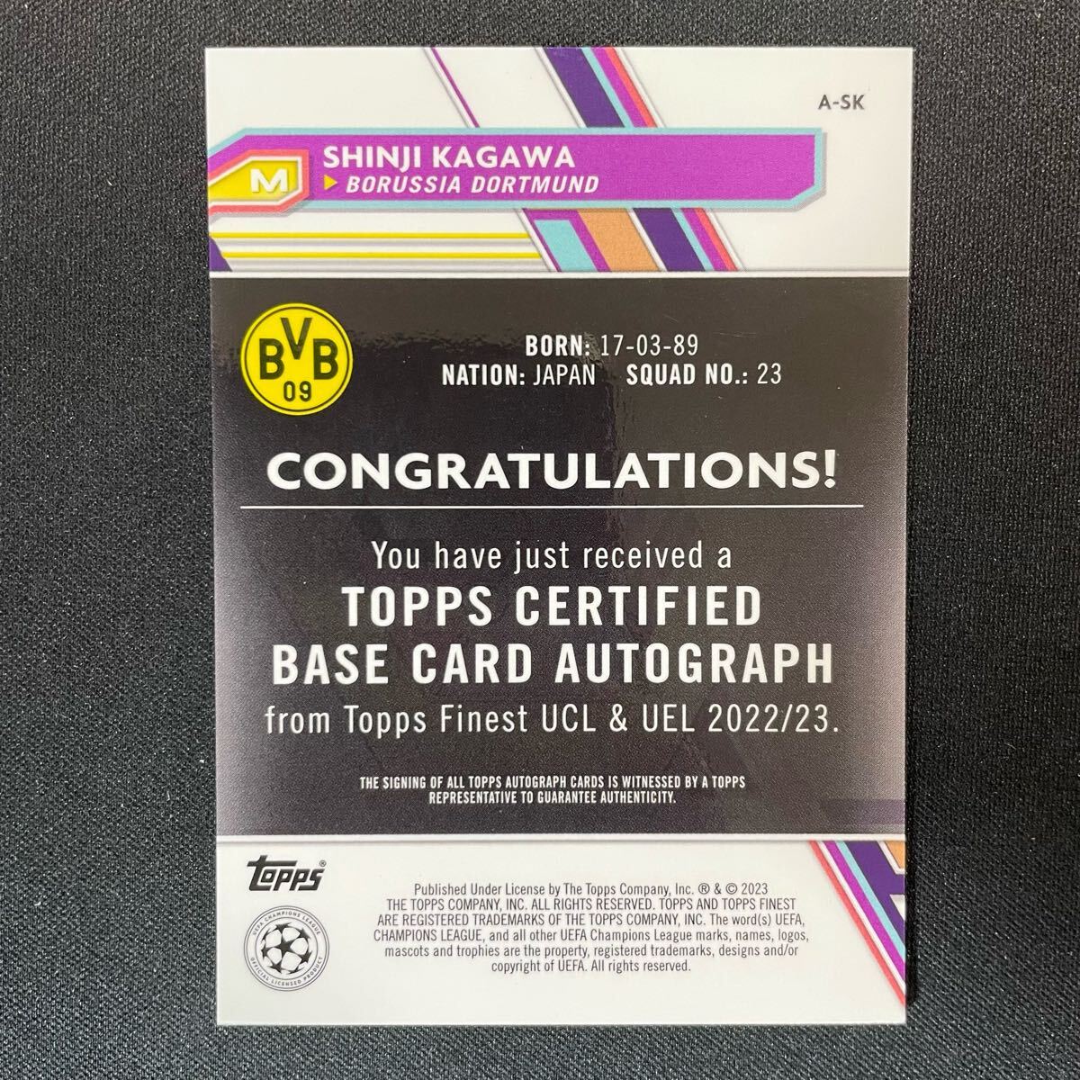 2022-23 Topps Finest UEFA Shinji Kagawa Auto Dortmund 直筆 2022-23 Topps Finest UEFA Shinji Kagawa Auto Dortmund 直筆