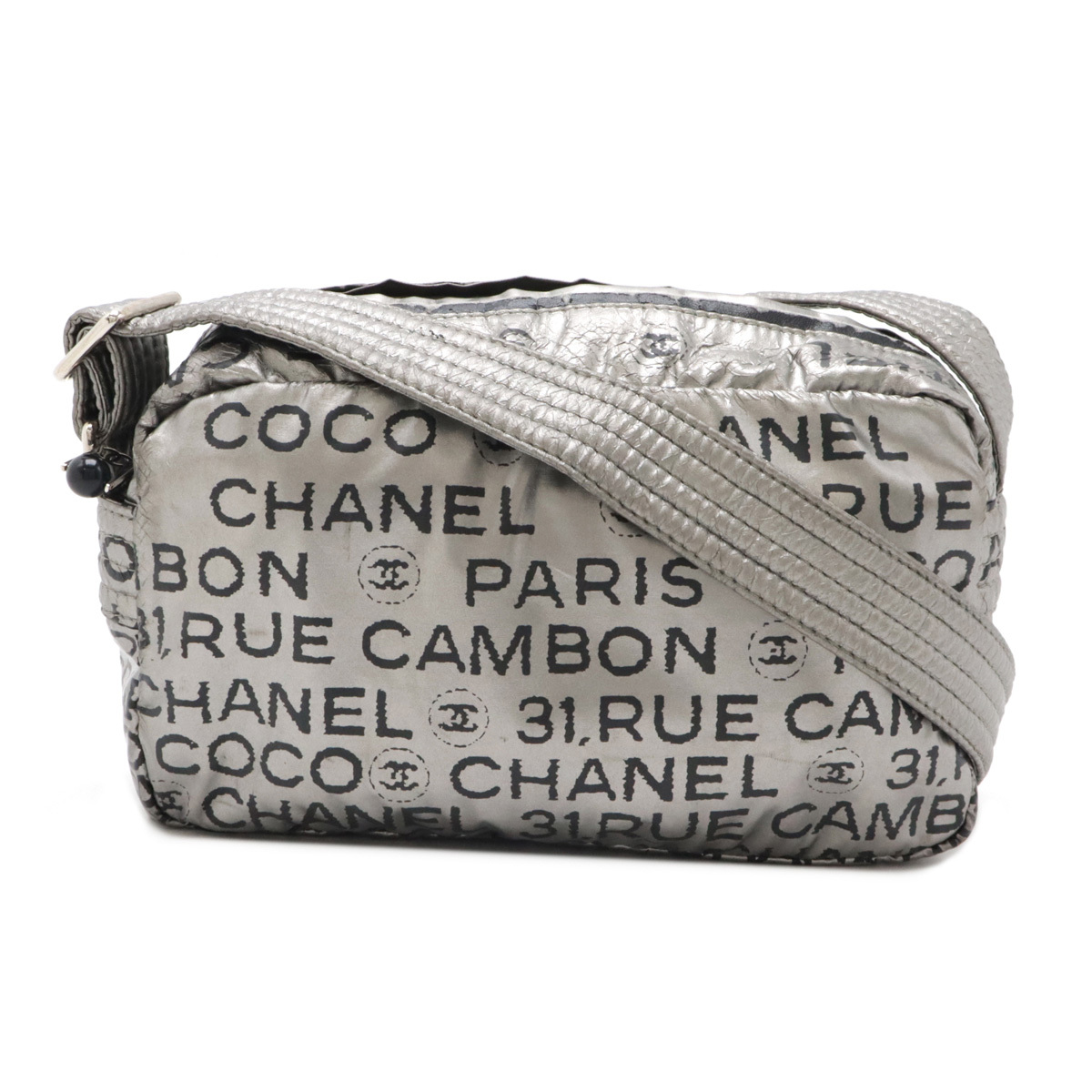 CHANEL シャネル アンリミテッド ショルダーバッグ ポシェット 斜め掛け ナイロン シルバー ブラック 黒 シルバー金具 A46531