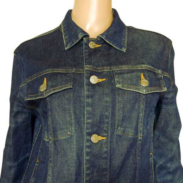 美品/イネド INED デニムジャケット 大きいサイズ 表記 15號(hào) 3L 相當(dāng) 古著 濃紺 ネイビー レディース 秋 冬 アウター 綿混 コットン