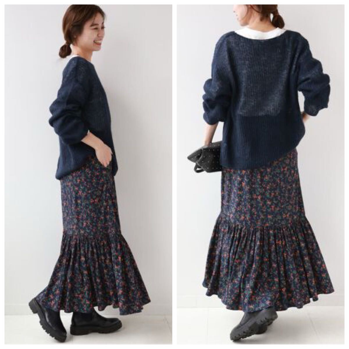 美品 ジャーナルスタンダード relume ネイビー フローラル プリーツ マーメイドスカート 定価9900円