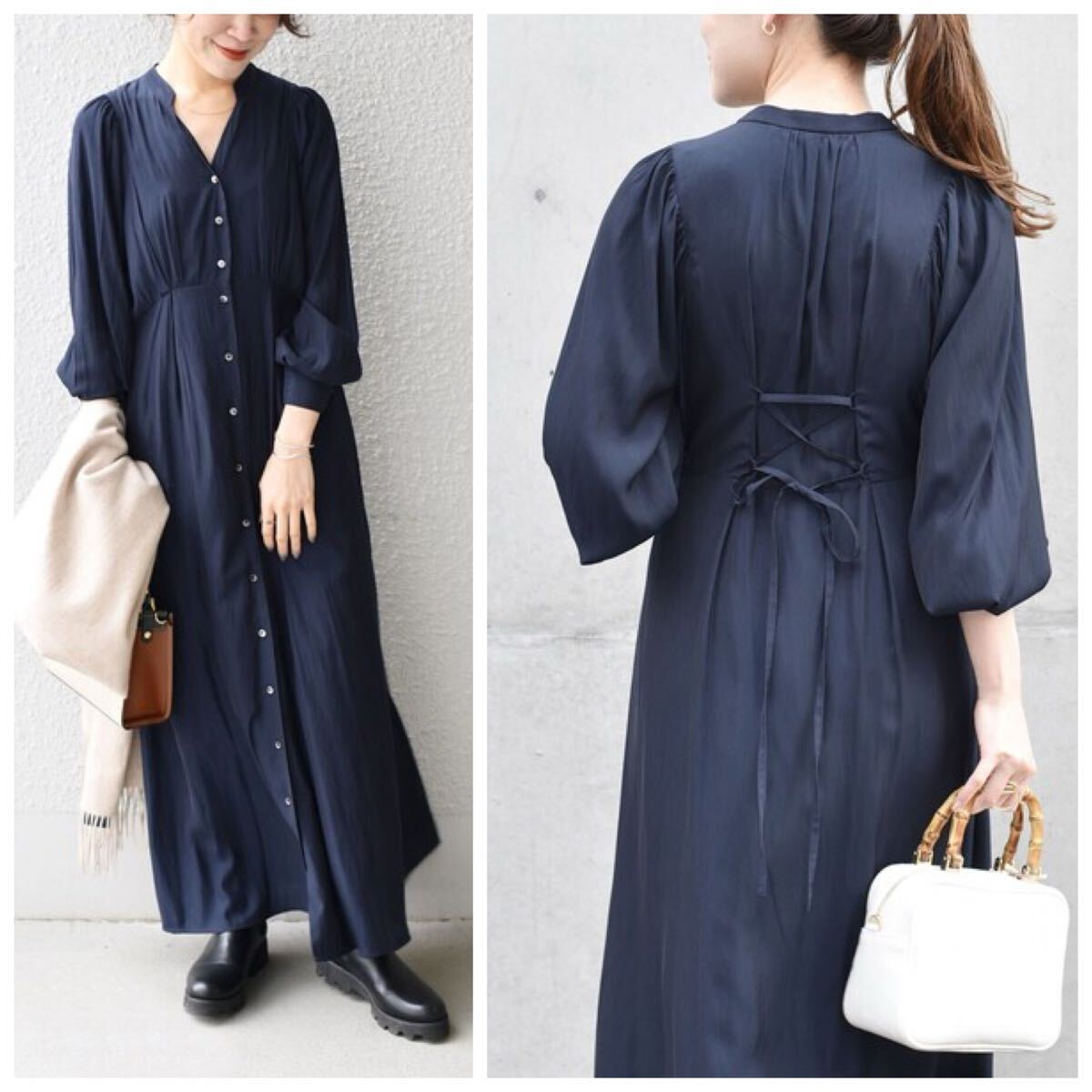 美品 SHIPS バックリボン ボリュームスリーブ ワンピース 定価 美品 SHIPS バックリボン ボリュームスリーブ ワンピース 定価