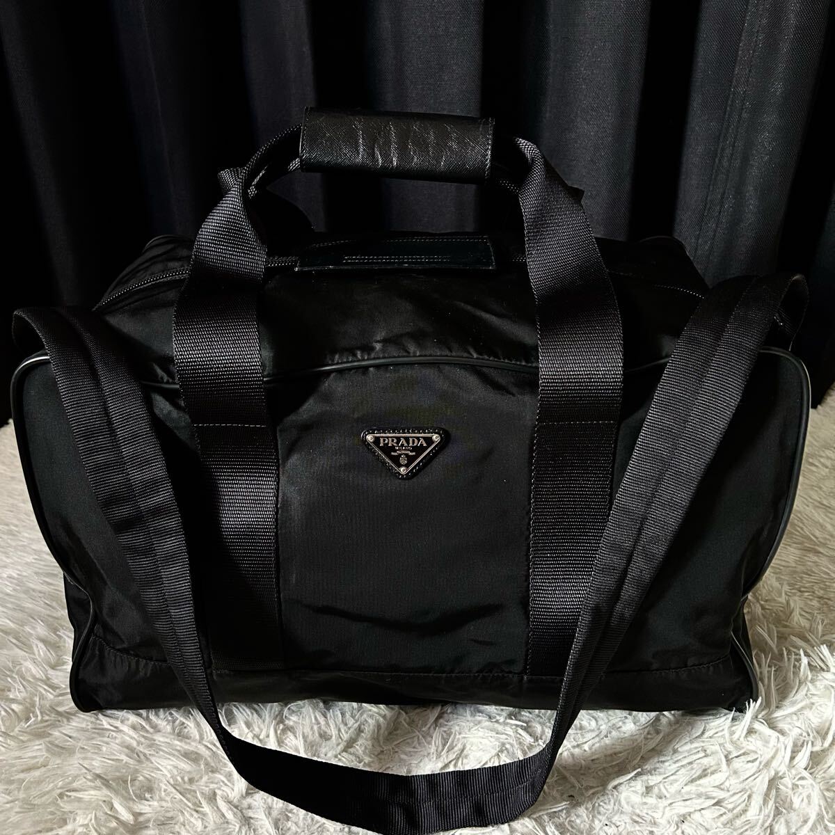 美品✨】 PRADA プラダ ボストンバッグ 2WAY 三角ロゴ ブラック 黒