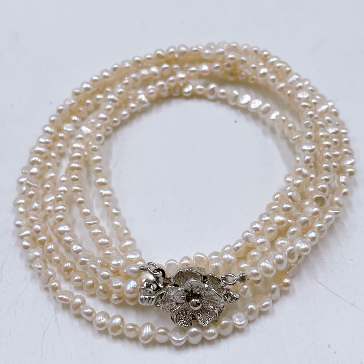 3連】真珠 43cm ホワイト ネックレス アクセサリー SILVER pearl 3連】真珠 43cm ホワイト ネックレス アクセサリー SILVER pearl