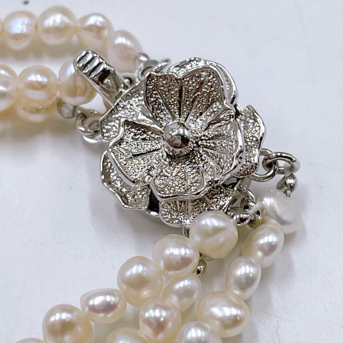 3連】真珠 43cm ホワイト ネックレス アクセサリー SILVER pearl 3連】真珠 43cm ホワイト ネックレス アクセサリー SILVER pearl