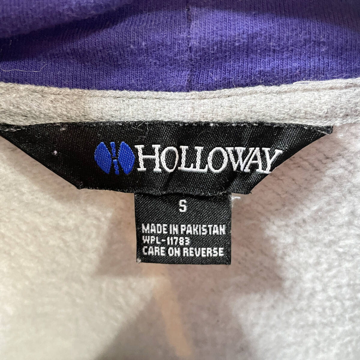 【期間限定SALE】 USA 古着 スウェット パーカー ロゴ プリント グレー パープル メンズS フーディー プルオーバー 灰色 BE0149_画像7