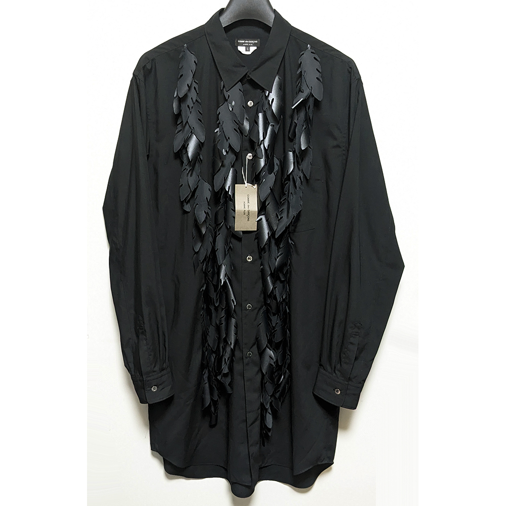COMME des GARCONS HOMME PLUS 24SS リーフ裝飾ポリセミロングシャツ L 新品 定価7萬円 エステル コムデギャルソンオムプリュス