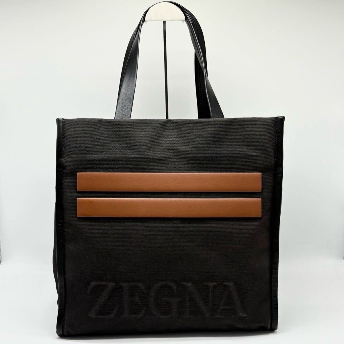 現(xiàn)行/大容量◎エルメネジルドゼニア トートバッグ メンズ ビジネス A4 PC◎ 近年 Ermenegild Zegna ハンド ロゴ レザー キャンバス 肩掛け