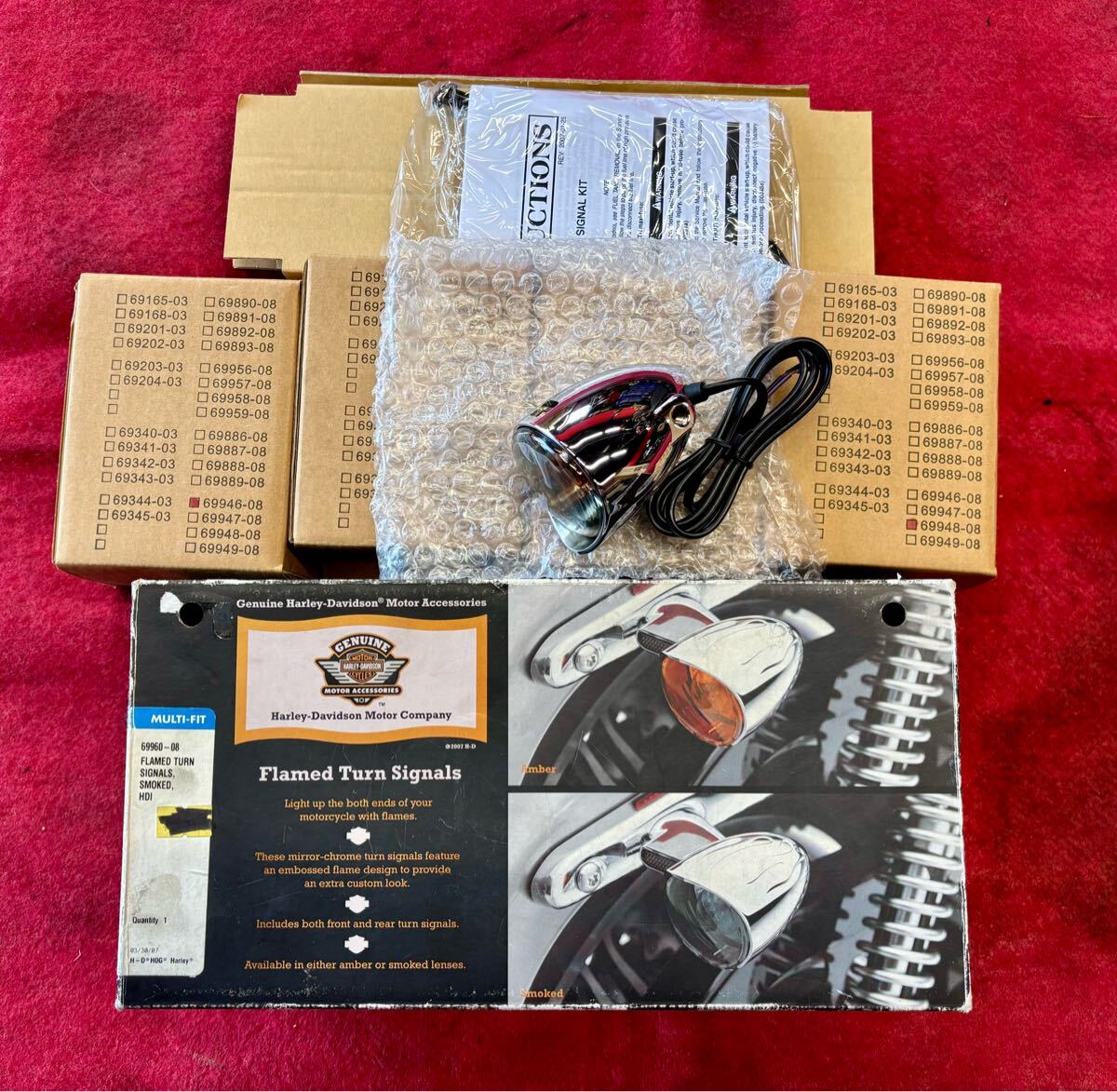 未使用品【ハーレーダビッドソン 純正オプション】デッドストック Flamed turn signals アンバー色 メッキウインカー XR/XL1200N/ダイナー