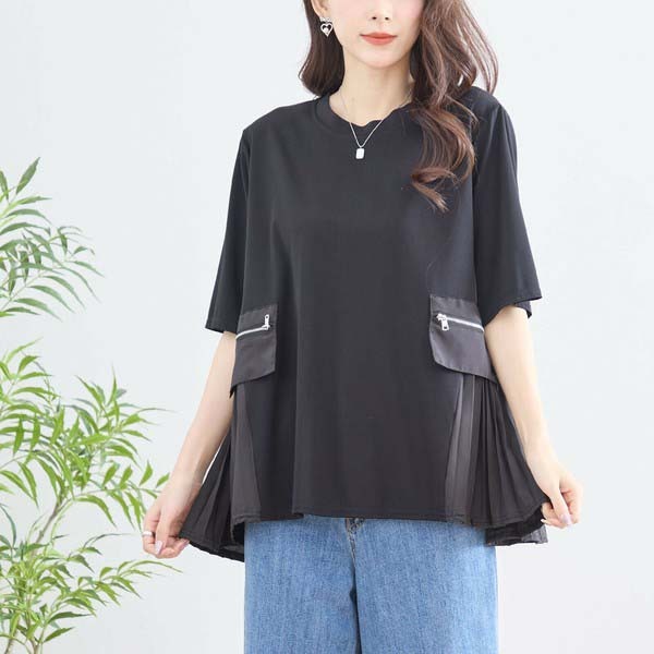 新品 トップス M〜L プリーツ&ポケットデザイン カットソー 新品 トップス M〜L プリーツ&ポケットデザイン カットソー