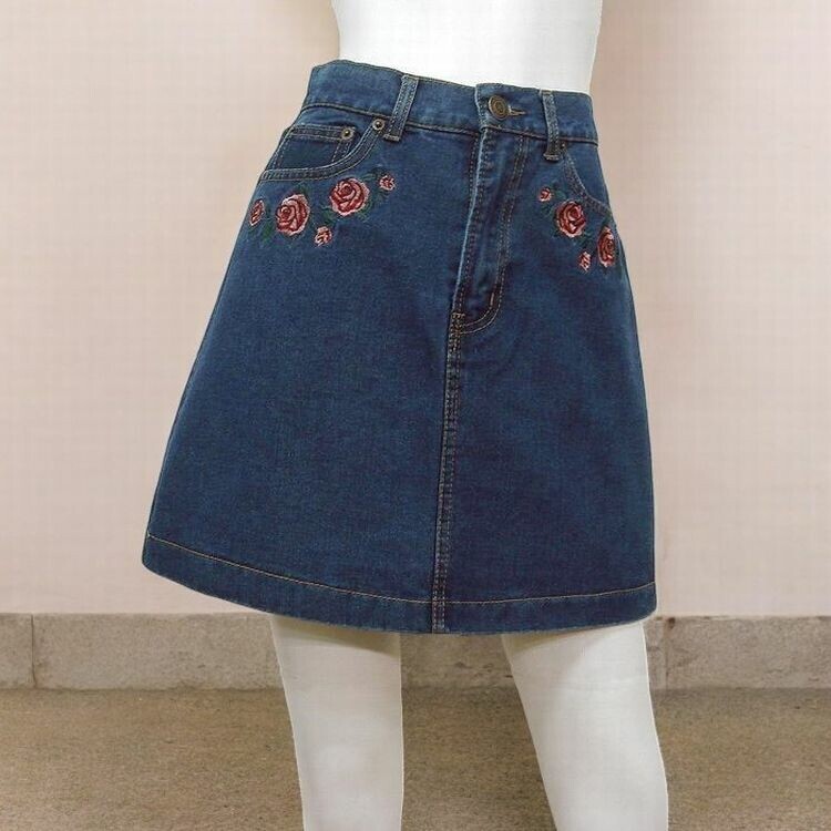 新品 M 花柄刺繍入り デニム スカート レディース ミニ スカート 新品 M 花柄刺繍入り デニム スカート レディース ミニ スカート