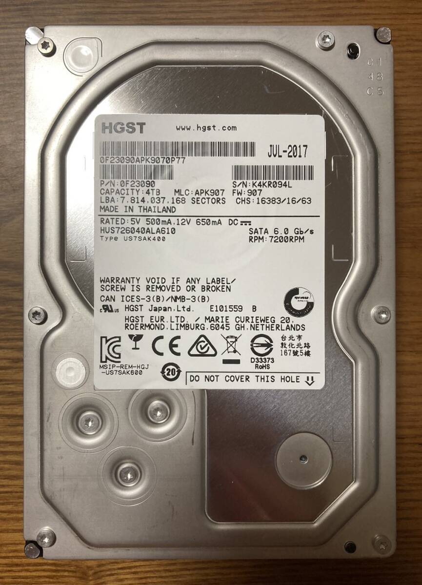 【状態◎】日立 Hitachi/HGST Ultrastar 7K6000 HUS726040ALA610 3.5インチ HDD 4TB（高耐久性と低消費電力を備えたモデル）_画像1